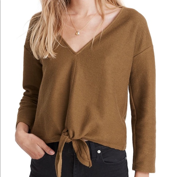 Madewell Tops - Madwell Texture & Thread Tie Front Top Asparagus